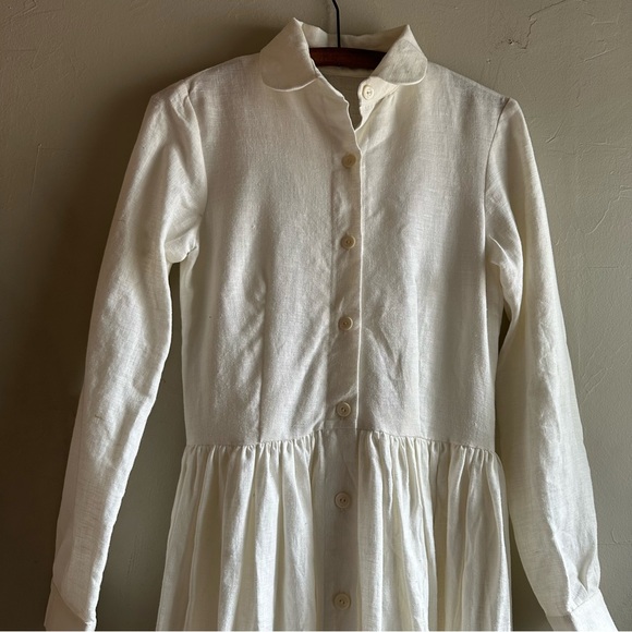 White linen dress- full length, long sleeve button up - Picture 2 of 7